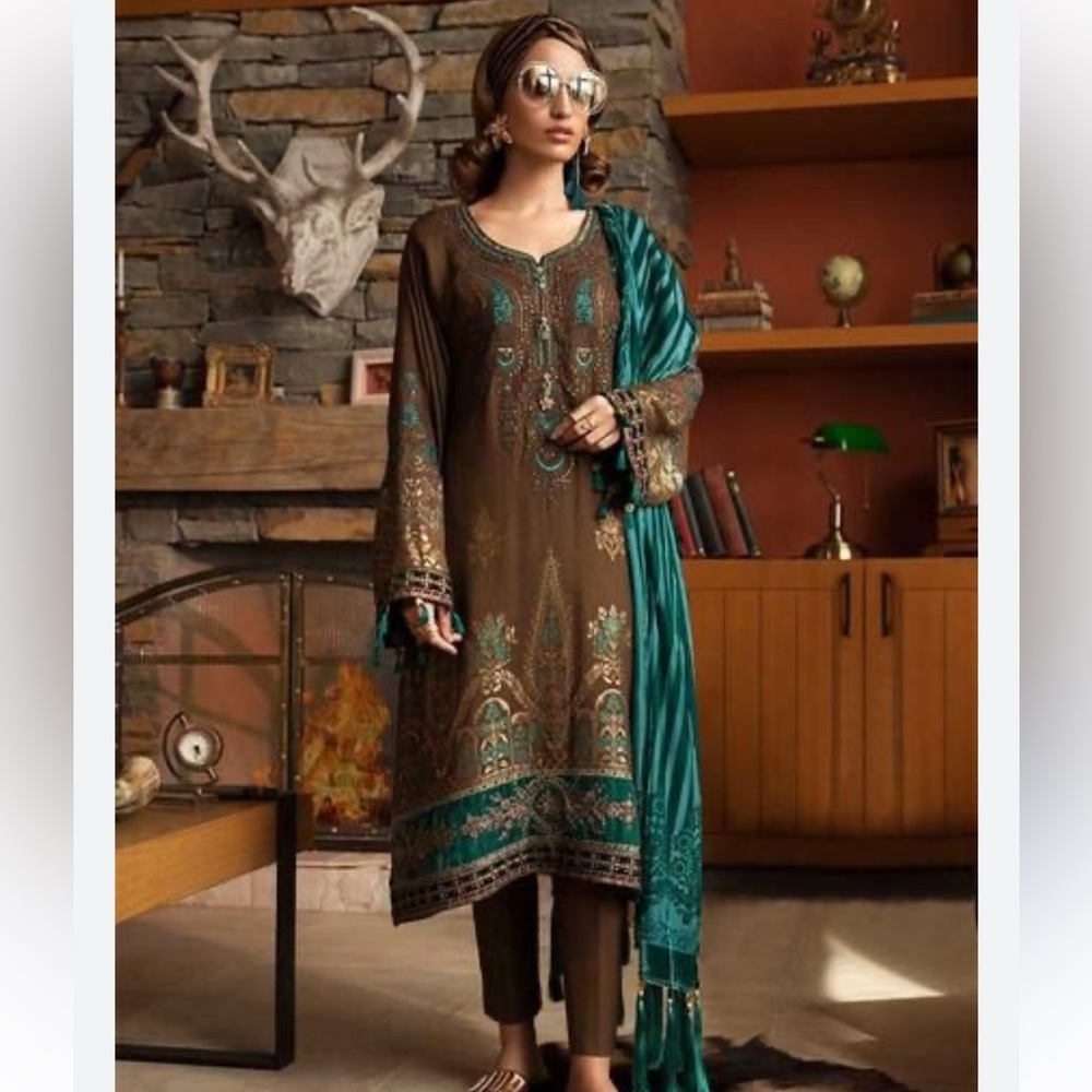 Maria b original three piece winter linen dress